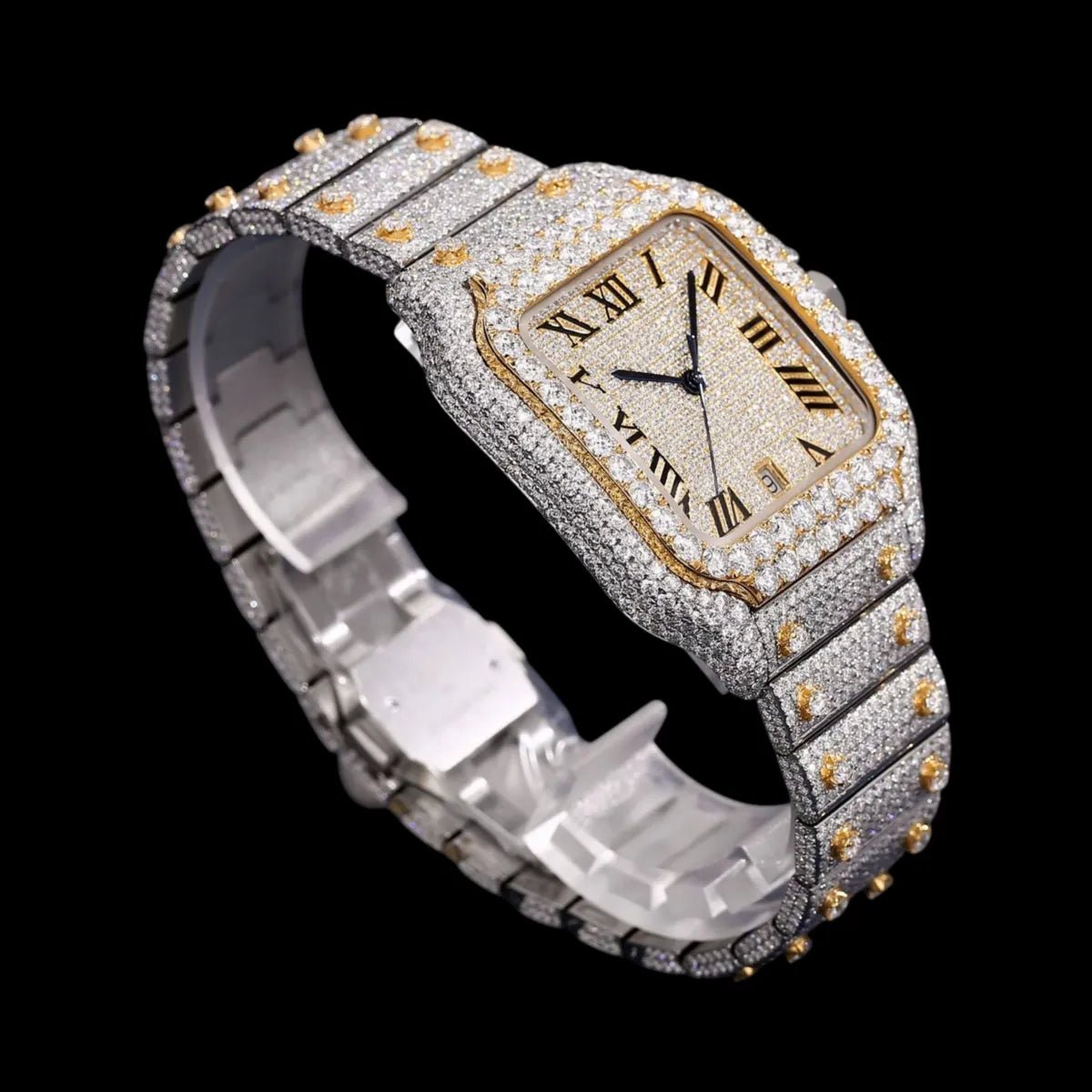 40mm Full - Pavé VVS Moissanite Square Watch - TONGSHOP / Color:White Gold / Color:Yellow Gold