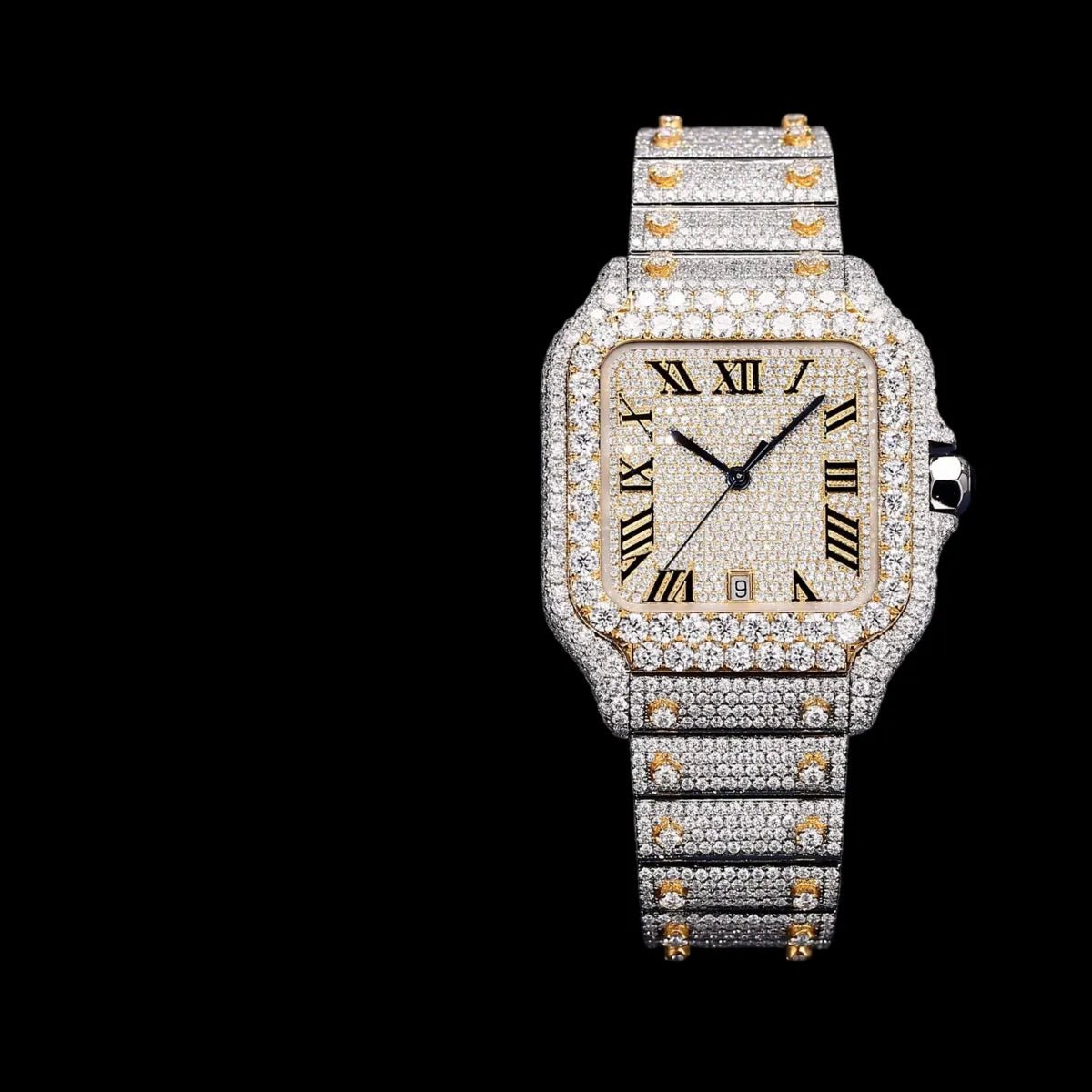 40mm Full - Pavé VVS Moissanite Square Watch - TONGSHOP / Color:White Gold / Color:Yellow Gold