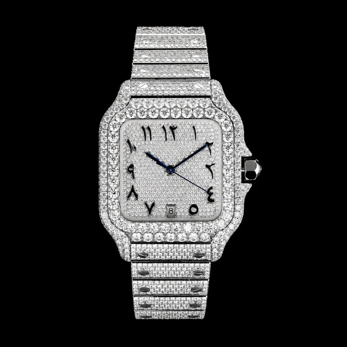 40mm Full - Pavé VVS Moissanite Square Watch in White Gold - TONGSHOP / Color:White Gold / Color:Yellow Gold