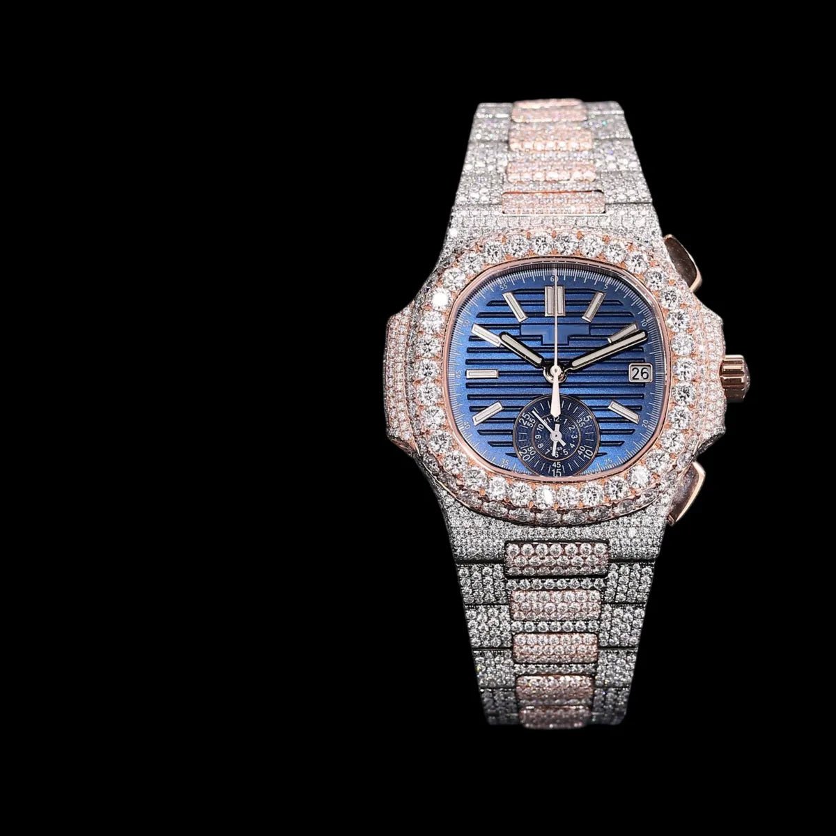 40mm Fully Iced - Out VVS Moissanite Square Watch - BLUE - TONGSHOP / Color:White Gold / Color:Yellow Gold
