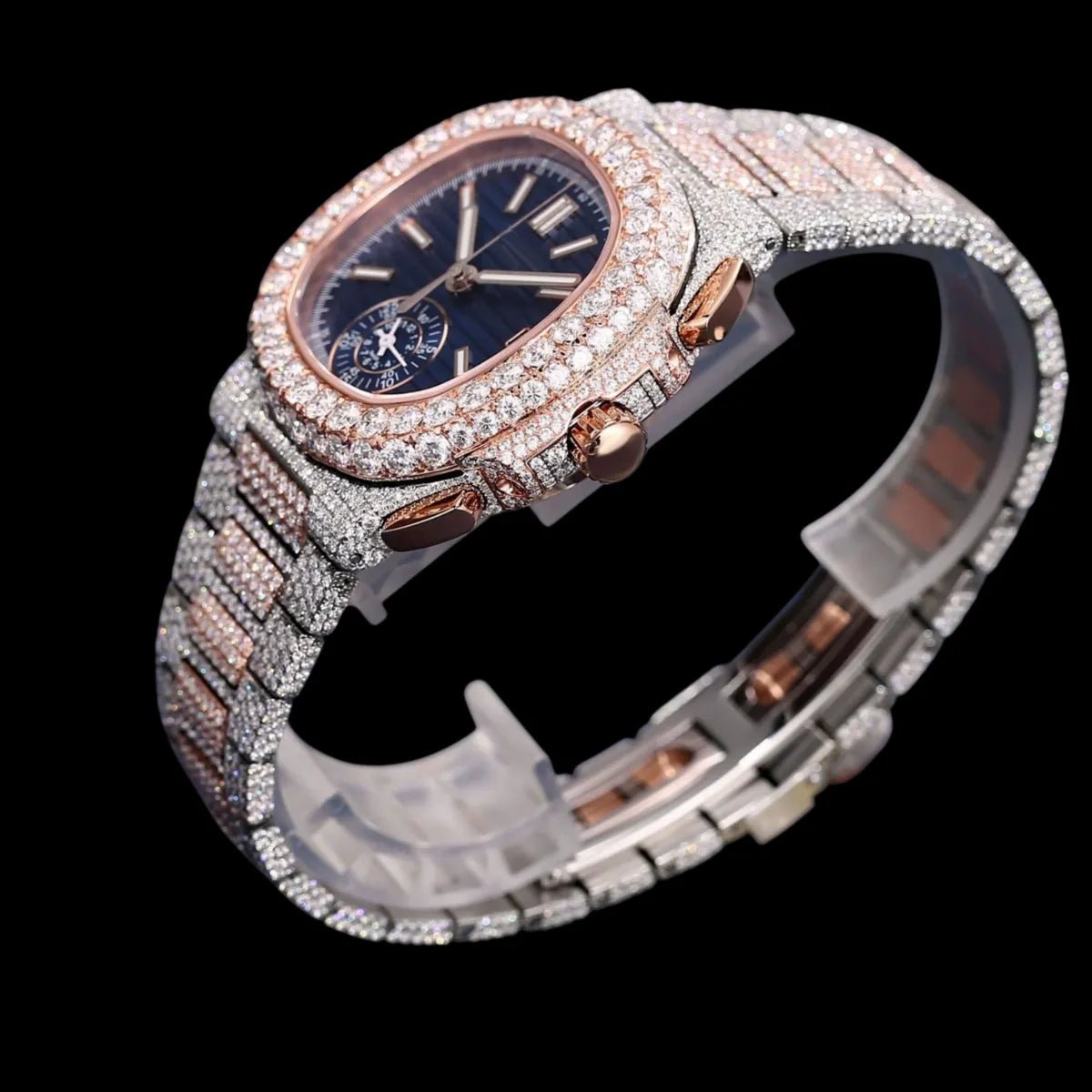 40mm Fully Iced - Out VVS Moissanite Square Watch - BLUE - TONGSHOP / Color:White Gold / Color:Yellow Gold