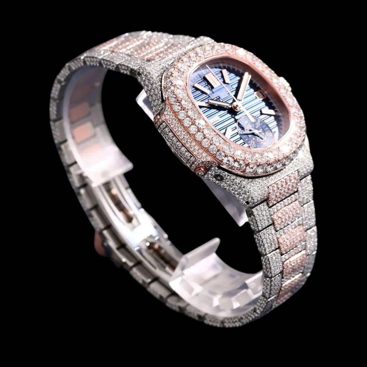40mm Fully Iced - Out VVS Moissanite Square Watch - BLUE - TONGSHOP / Color:White Gold / Color:Yellow Gold