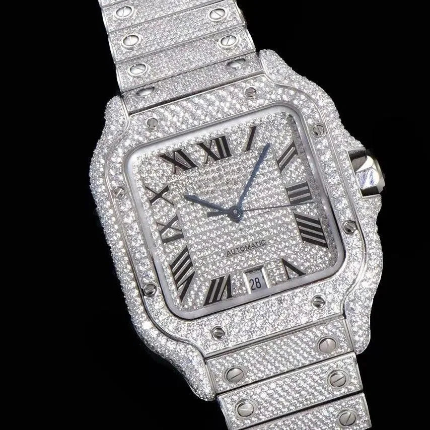 40mm Fully Iced - Out VVS Moissanite Square Watch - White Gold - TONGSHOP / Style:White Gold / WATCH
