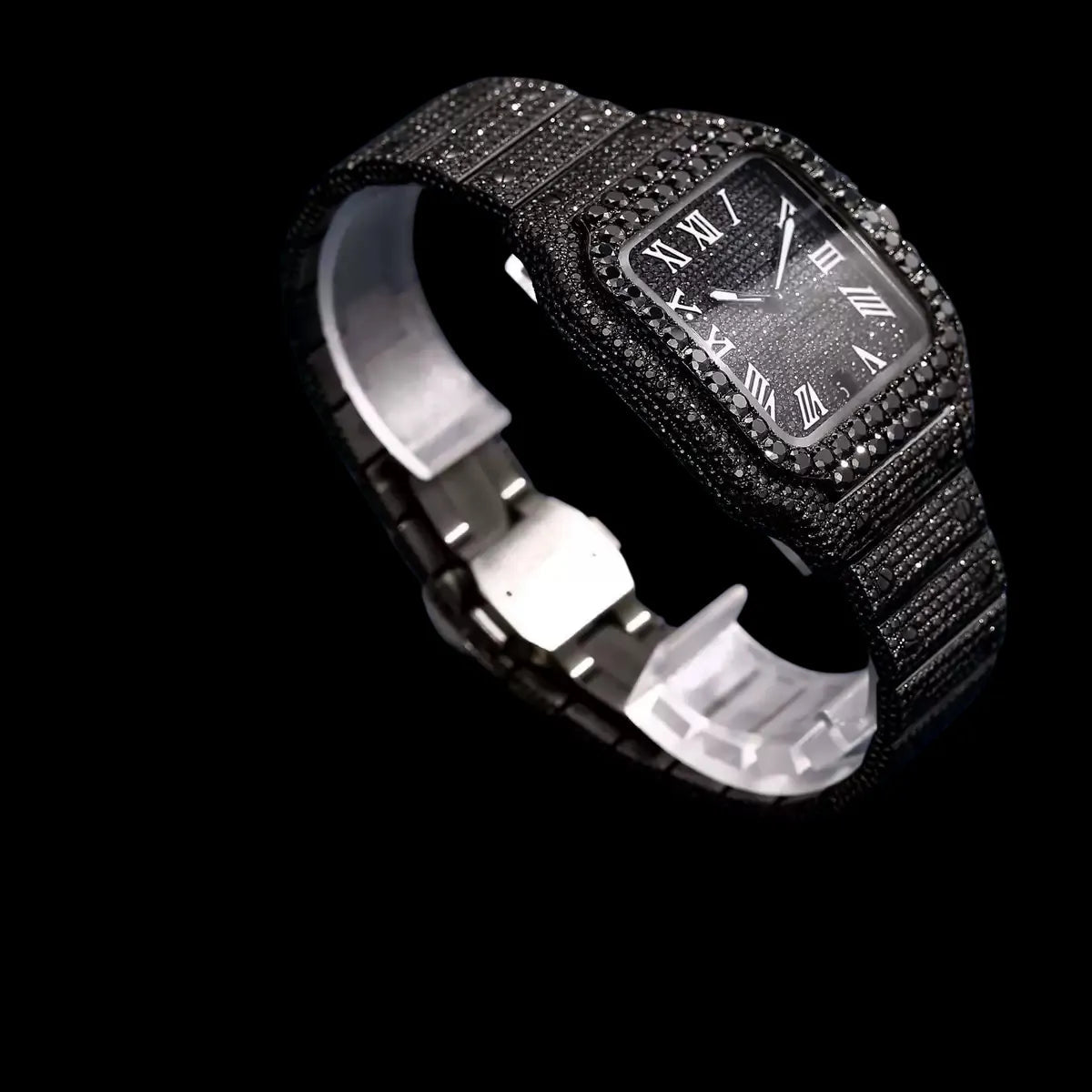40mm Iced - Out VVS Black Moissanite Square Watch - TONGSHOP / Style:White Gold / WATCH