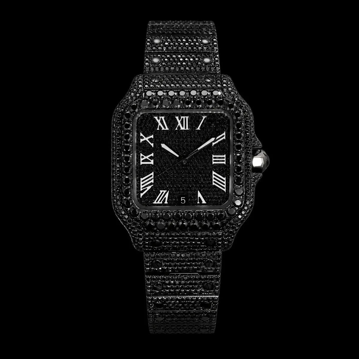 40mm Iced - Out VVS Black Moissanite Square Watch - TONGSHOP / Style:White Gold / WATCH