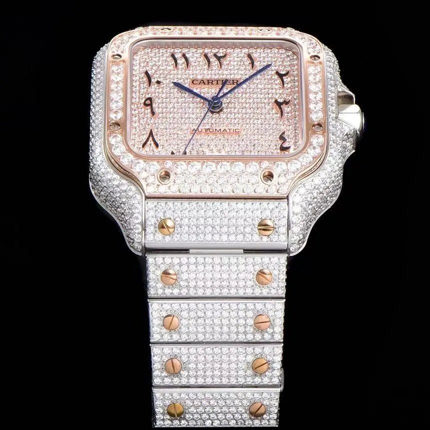 40mm Iced - Out VVS Moissanite Square Full - Diamond Watch - Rose Gold - TONGSHOP / Color:Rose Gold / Color:White Gold