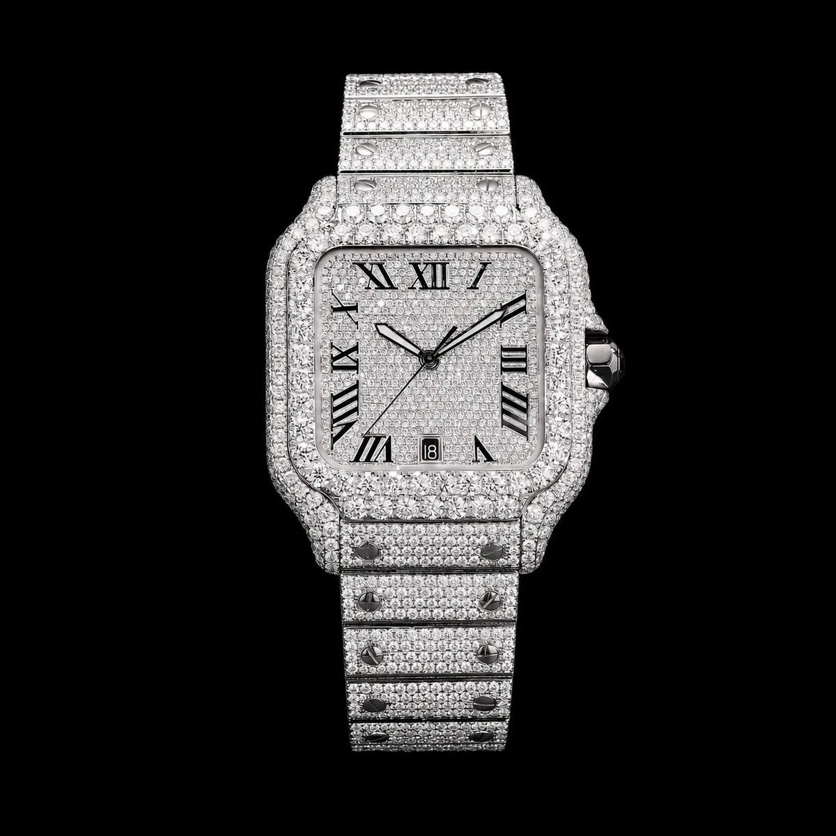 40mm Iced - Out VVS Moissanite Square Watch - TONGSHOP / Style:White Gold / WATCH