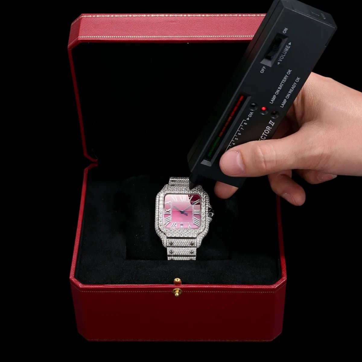 40mm Iced - Out VVS Moissanite Square Watch - RED - TONGSHOP / Style:White Gold / WATCH