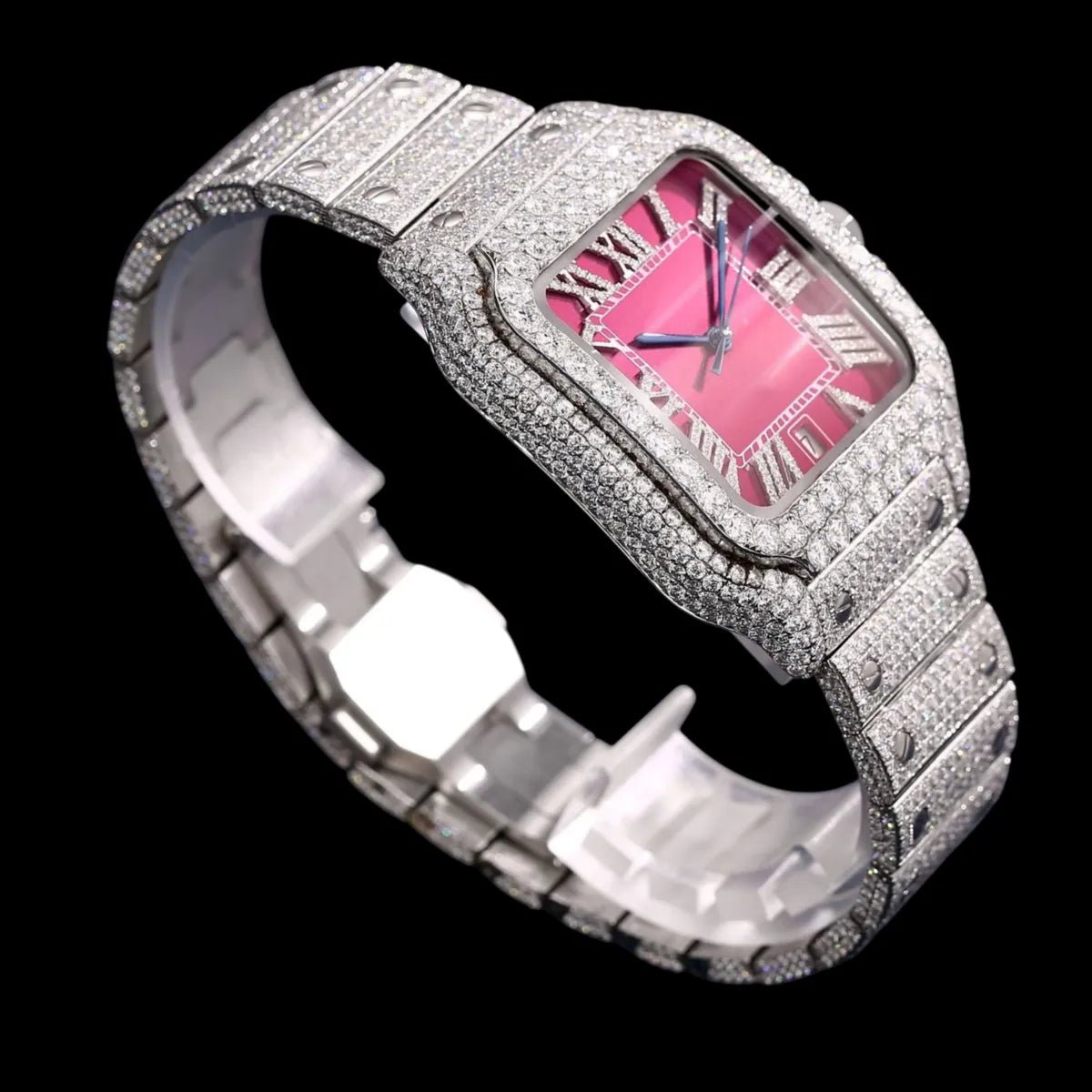 40mm Iced - Out VVS Moissanite Square Watch - RED - TONGSHOP / Style:White Gold / WATCH