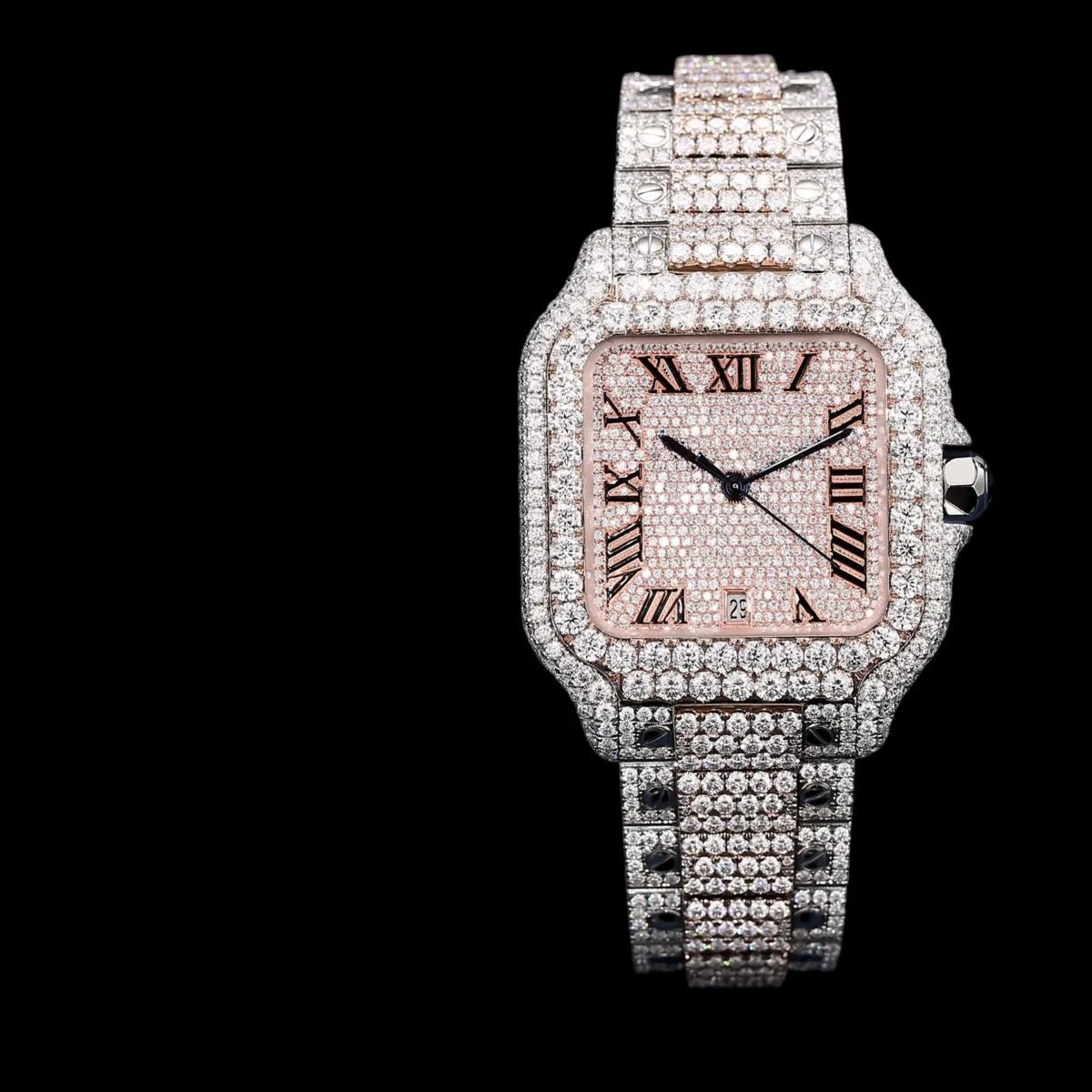 40mm Iced - Out VVS Moissanite Two - Tone Square Watch - TONGSHOP / Style:White Gold / WATCH