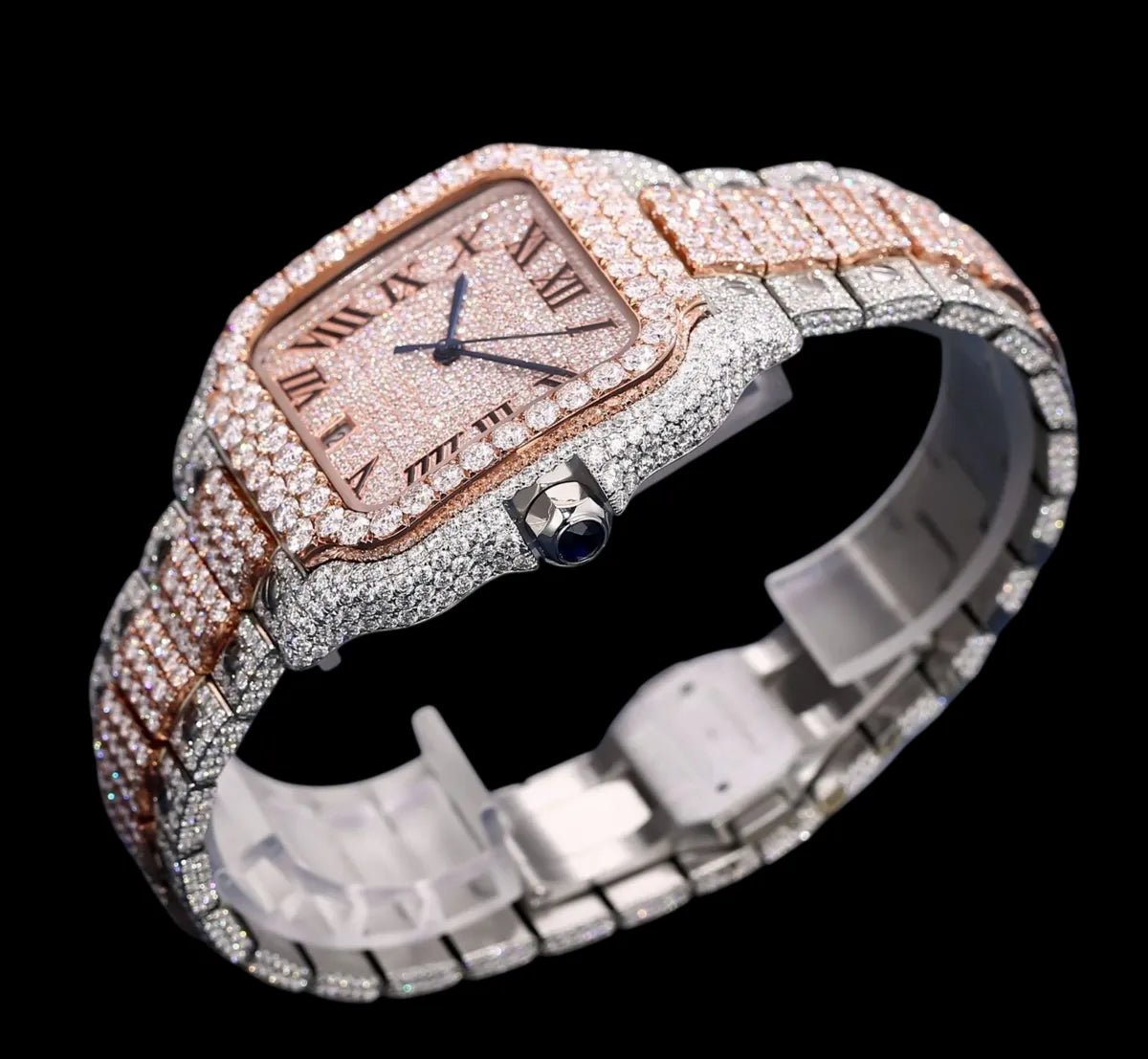 40mm Iced - Out VVS Moissanite Two - Tone Square Watch - TONGSHOP / Style:White Gold / WATCH