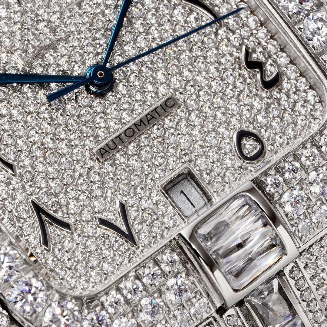 40mm Large Diamond VVS Moissanite Square Watch – Custom Edition - TONGSHOP / Color:White Gold / Color:Yellow Gold