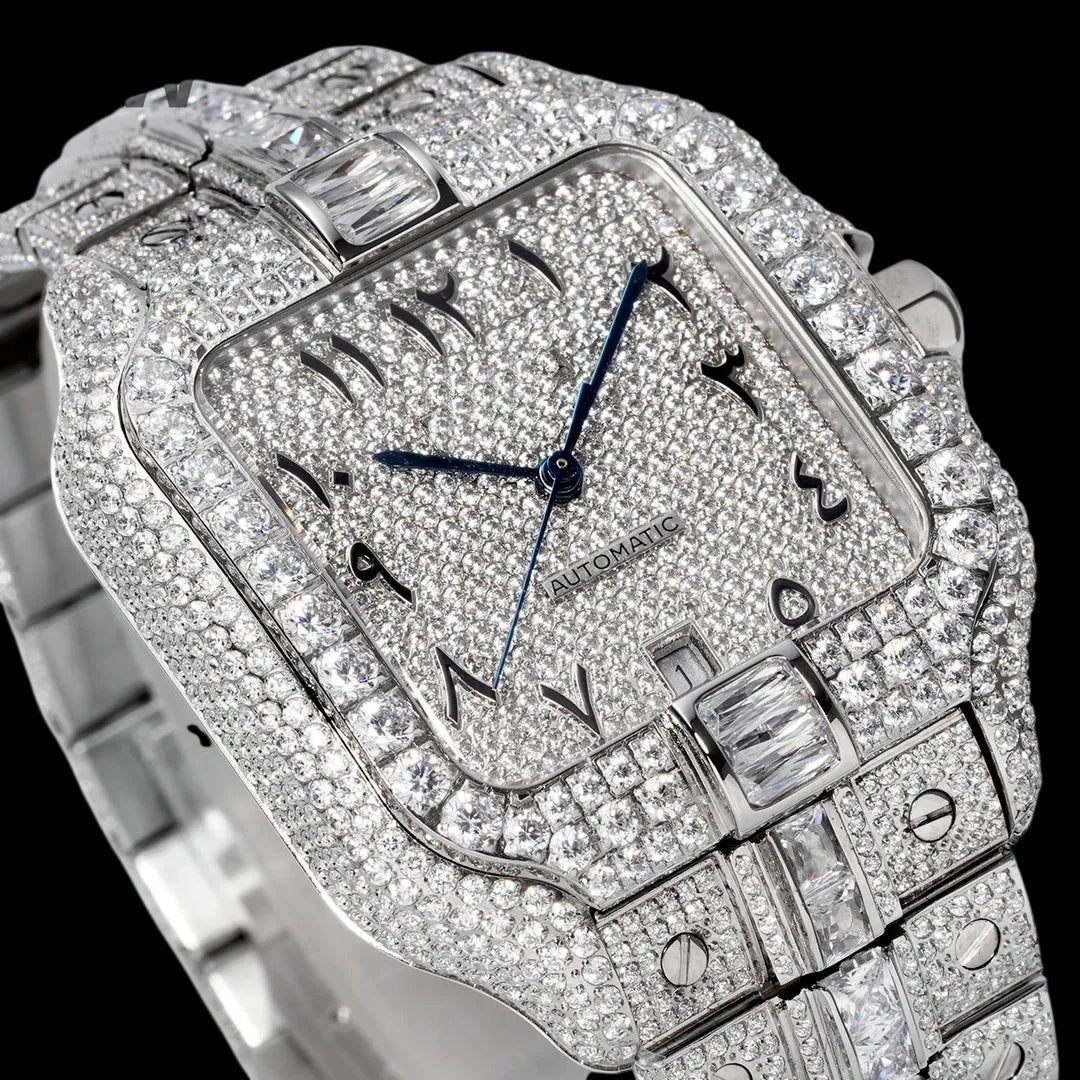 40mm Large Diamond VVS Moissanite Square Watch – Custom Edition - TONGSHOP / Color:White Gold / Color:Yellow Gold