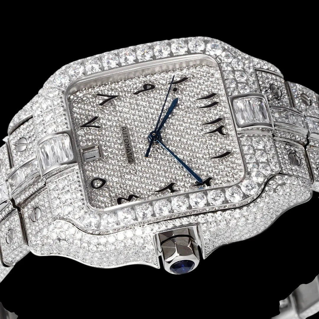 40mm Large Diamond VVS Moissanite Square Watch – Custom Edition - TONGSHOP / Color:White Gold / Color:Yellow Gold