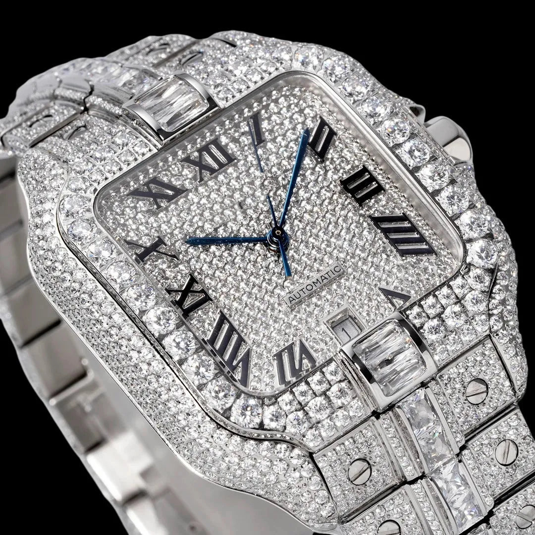 40mm Large Diamond VVS Moissanite Square Watch – Limited Edition - TONGSHOP / Color:White Gold / Color:Yellow Gold