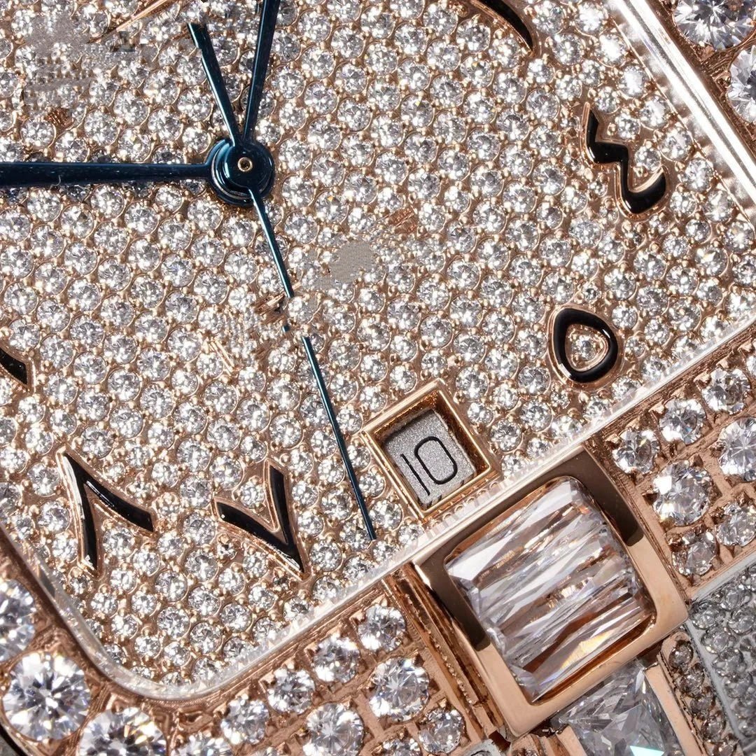 40mm Large VVS Moissanite Square Watch – Rose Gold Custom Edition - TONGSHOP / Color:White Gold / Color:Yellow Gold
