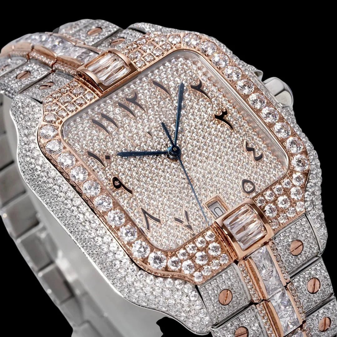 40mm Large VVS Moissanite Square Watch – Rose Gold Custom Edition - TONGSHOP / Color:White Gold / Color:Yellow Gold
