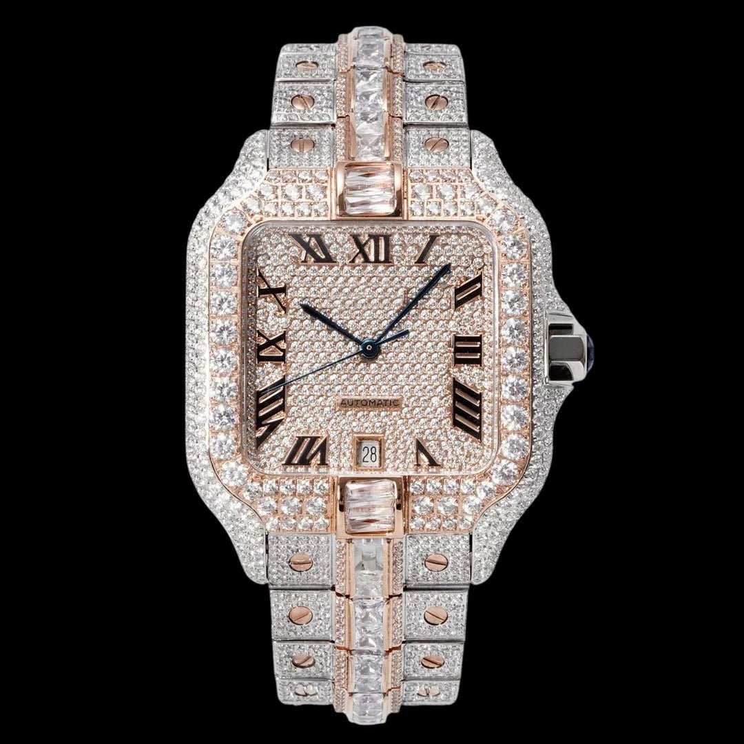 40mm Large VVS Moissanite Square Watch – Rose Gold Limited Edition - TONGSHOP / Color:White Gold / Color:Yellow Gold