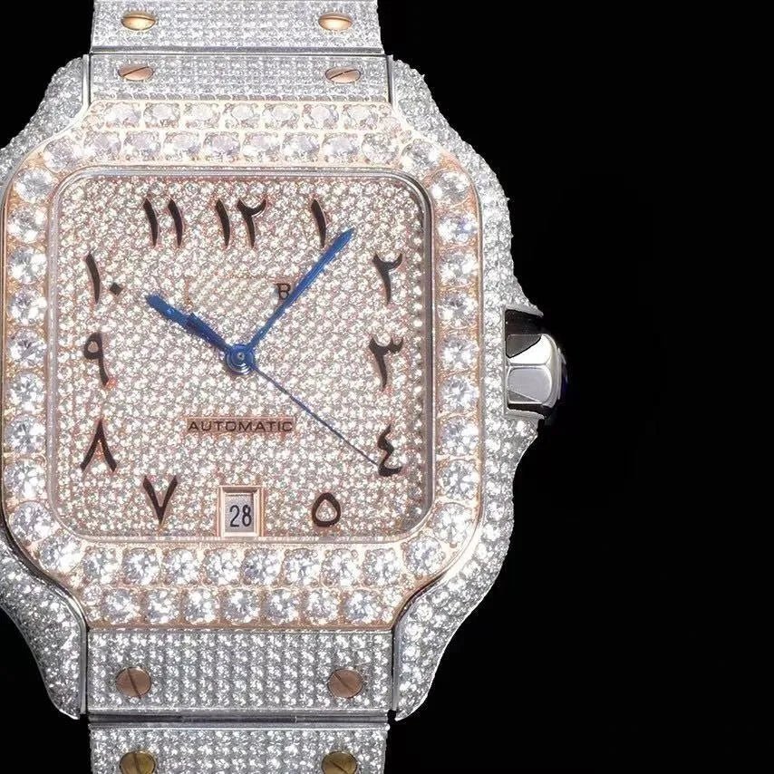 40mm Luxury VVS Moissanite Square Watch - TONGSHOP / Color:Rose Gold / Color:White Gold