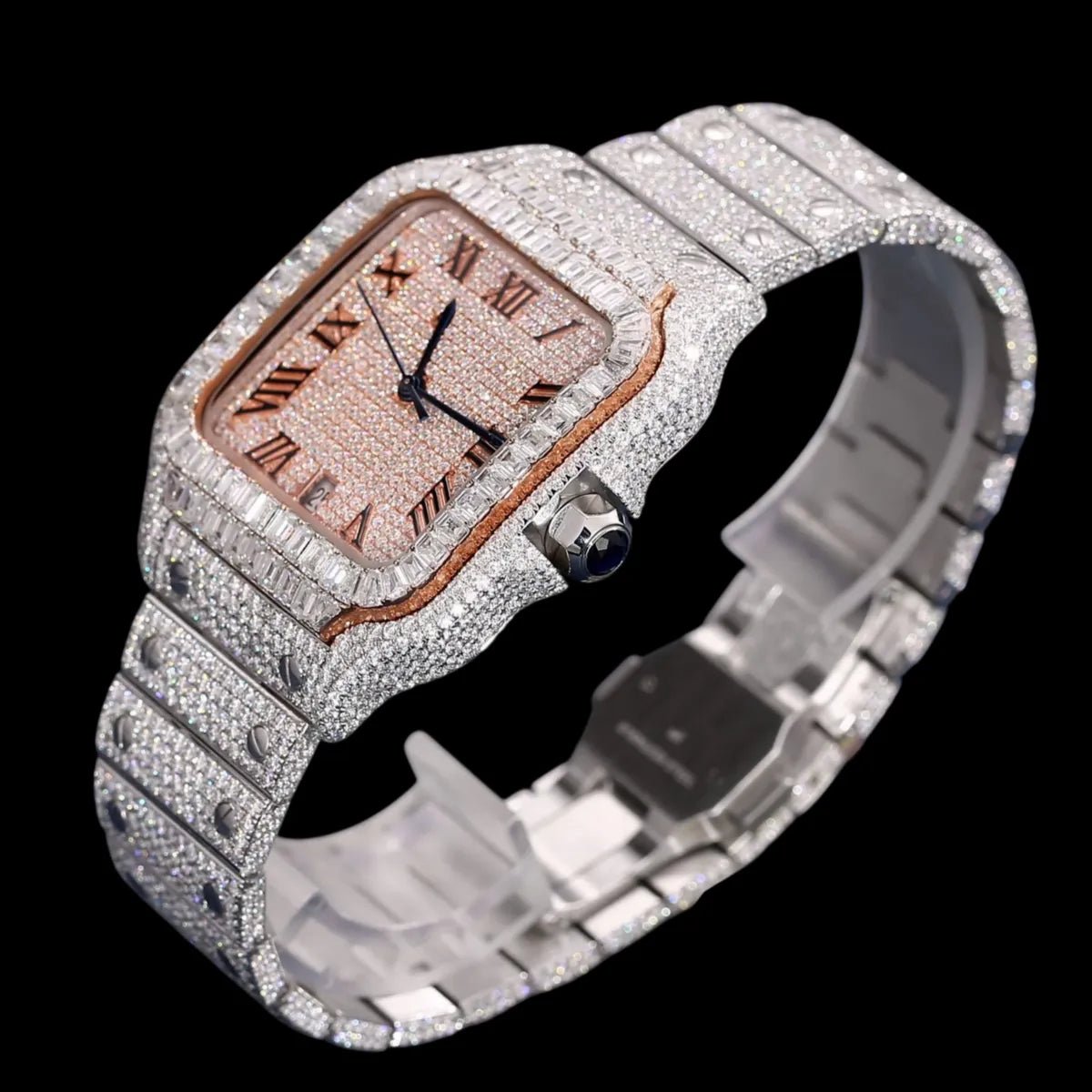 40mm T - Cut VVS Moissanite Square Watch - TONGSHOP / Color:White Gold / Color:Yellow Gold
