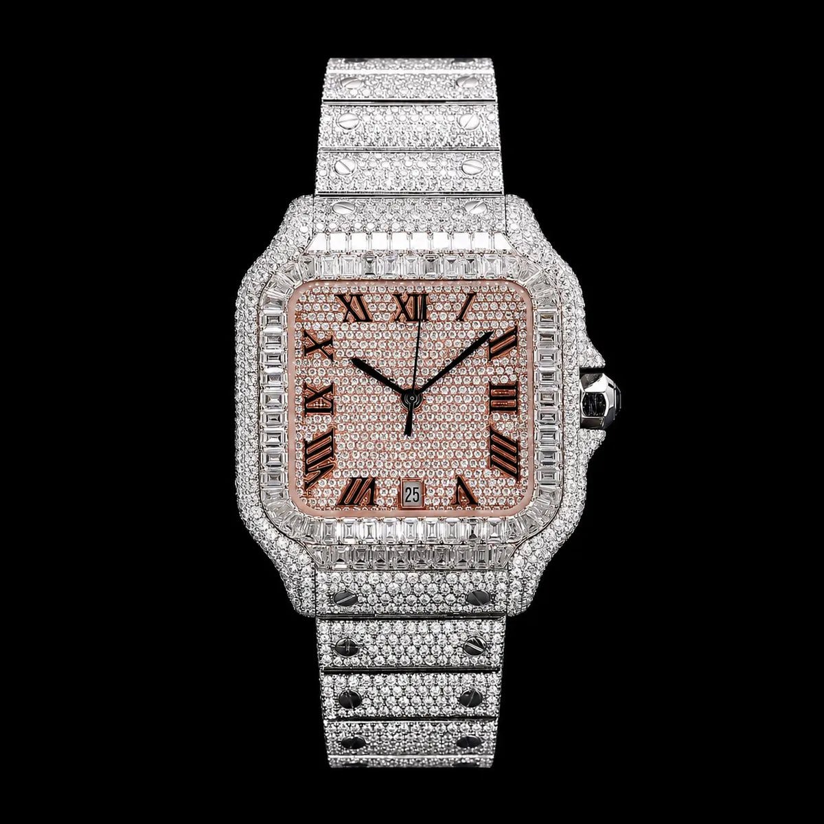 40mm T - Cut VVS Moissanite Square Watch - TONGSHOP / Color:White Gold / Color:Yellow Gold