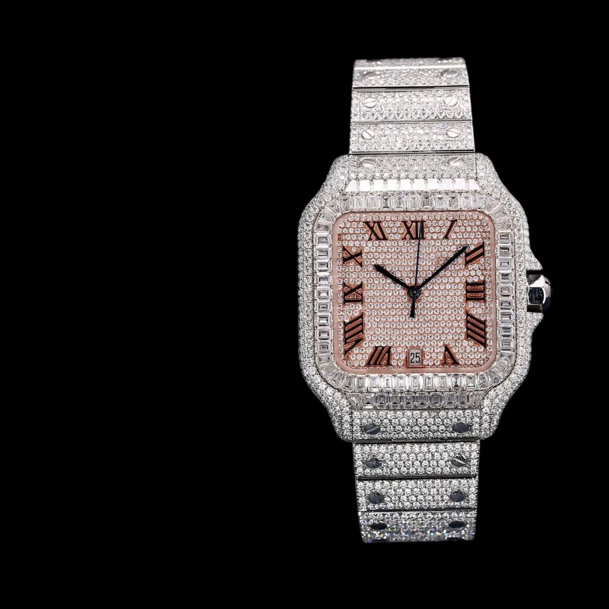 40mm T - Cut VVS Moissanite Square Watch - TONGSHOP / Color:White Gold / Color:Yellow Gold