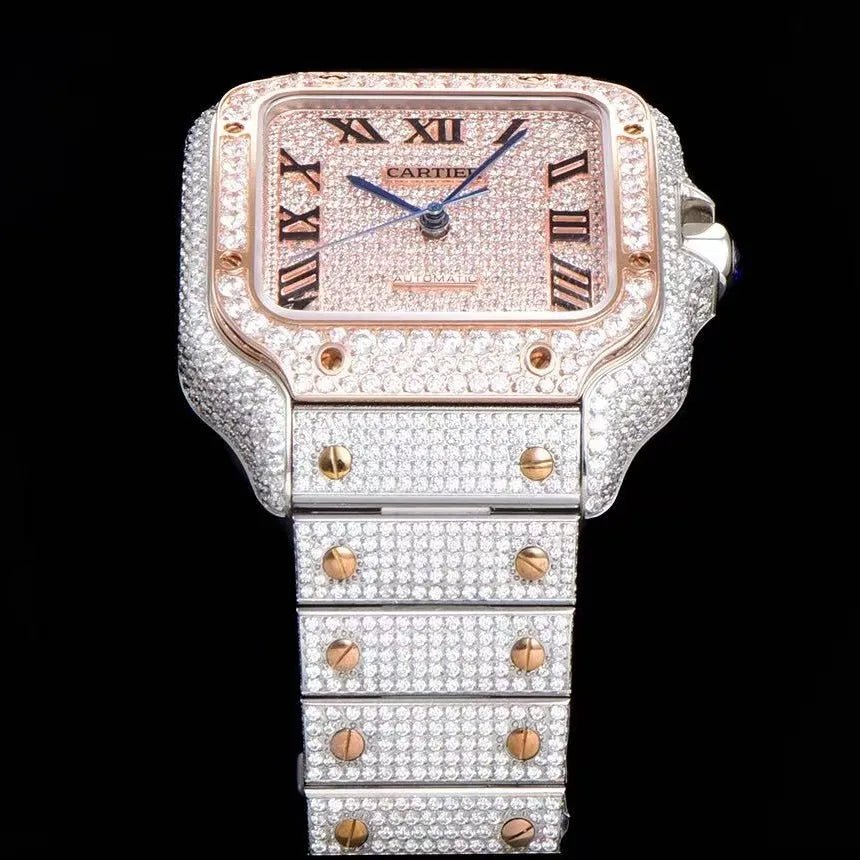 40mm VVS Moissanite Square Full - Diamond Watch - Rose Gold - TONGSHOP / Color:Rose Gold / Color:White Gold