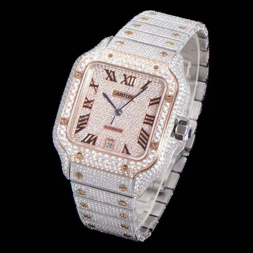 40mm VVS Moissanite Square Full - Diamond Watch - Rose Gold - TONGSHOP / Color:Rose Gold / Color:White Gold