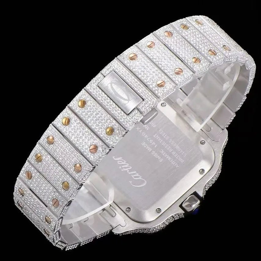 40mm VVS Moissanite Square Full - Diamond Watch - Rose Gold - TONGSHOP / Color:Rose Gold / Color:White Gold