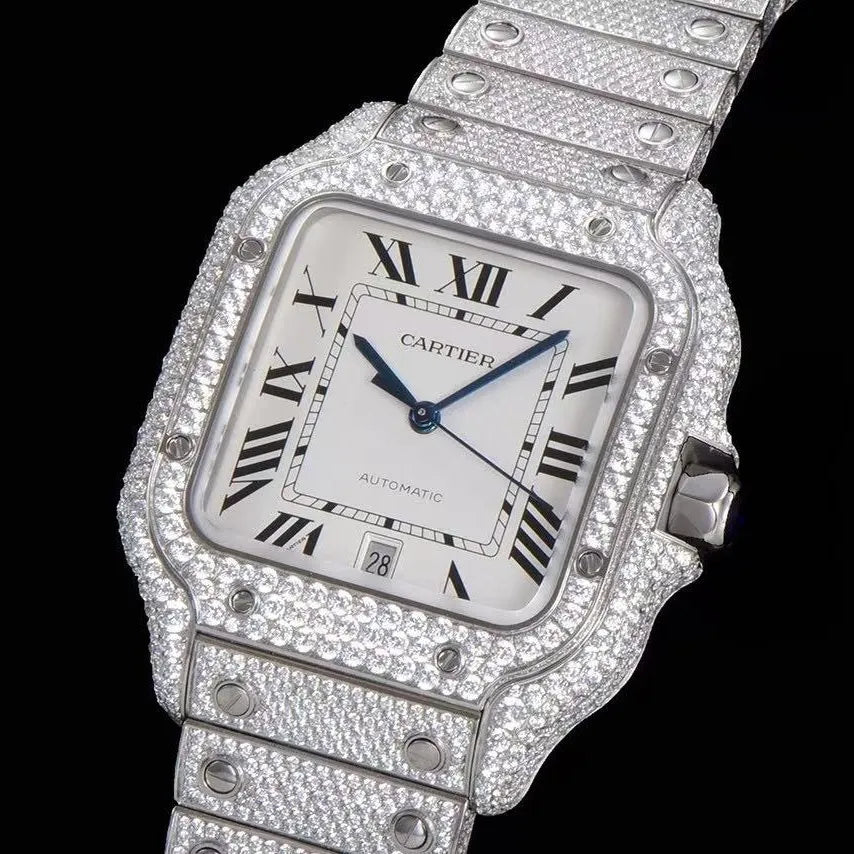 40mm VVS Moissanite Square Full - Diamond Watch - White Gold - TONGSHOP / Color:Rose Gold / Color:White Gold