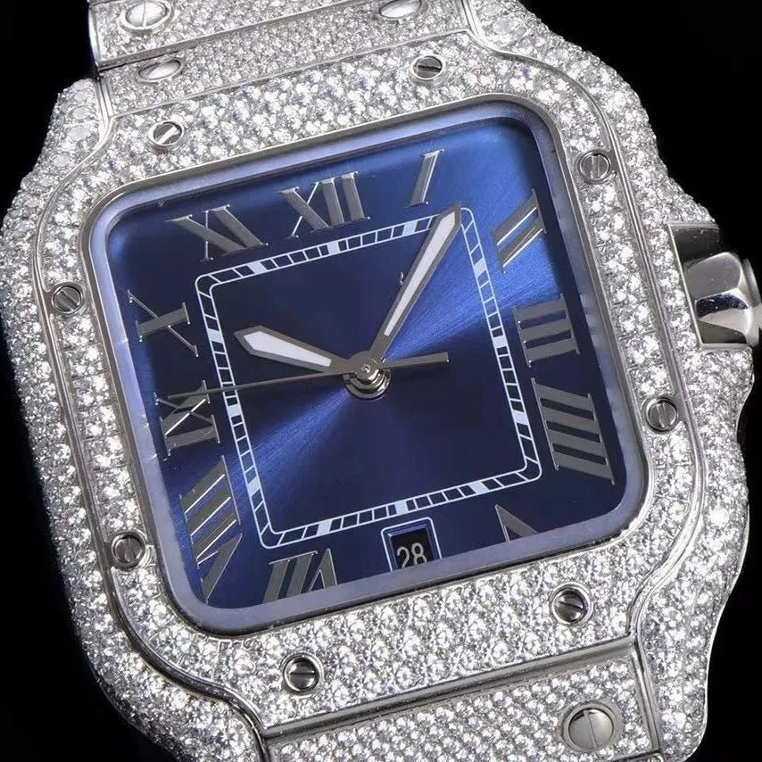 40mm VVS Moissanite Square Full - Diamond Watch – White Gold & Blue - TONGSHOP / Color:Rose Gold / Color:White Gold