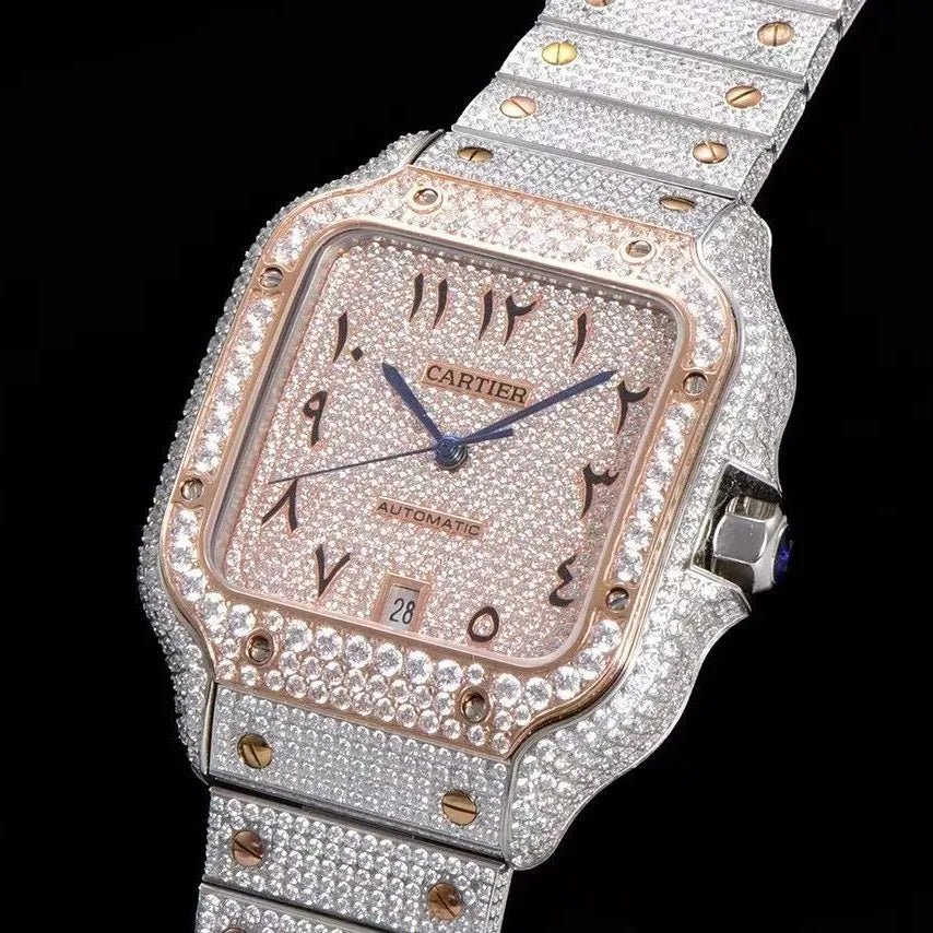 40mm VVS Moissanite Square Luxury Watch - Rose Gold - TONGSHOP / Color:Rose Gold / Color:White Gold