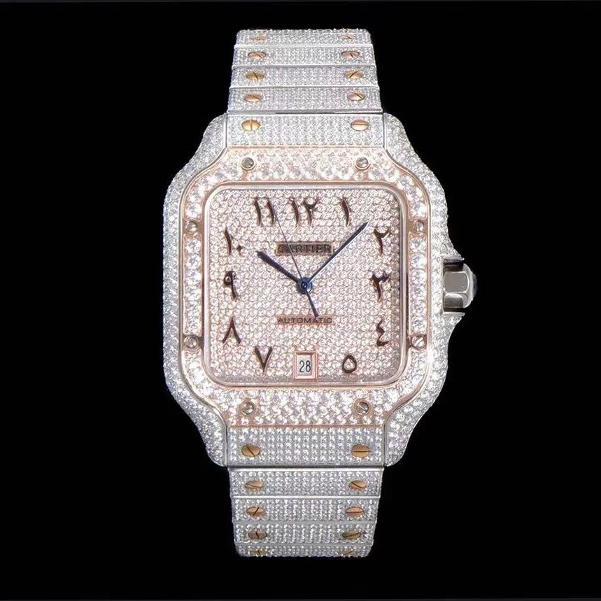 40mm VVS Moissanite Square Luxury Watch - Rose Gold - TONGSHOP / Color:Rose Gold / Color:White Gold