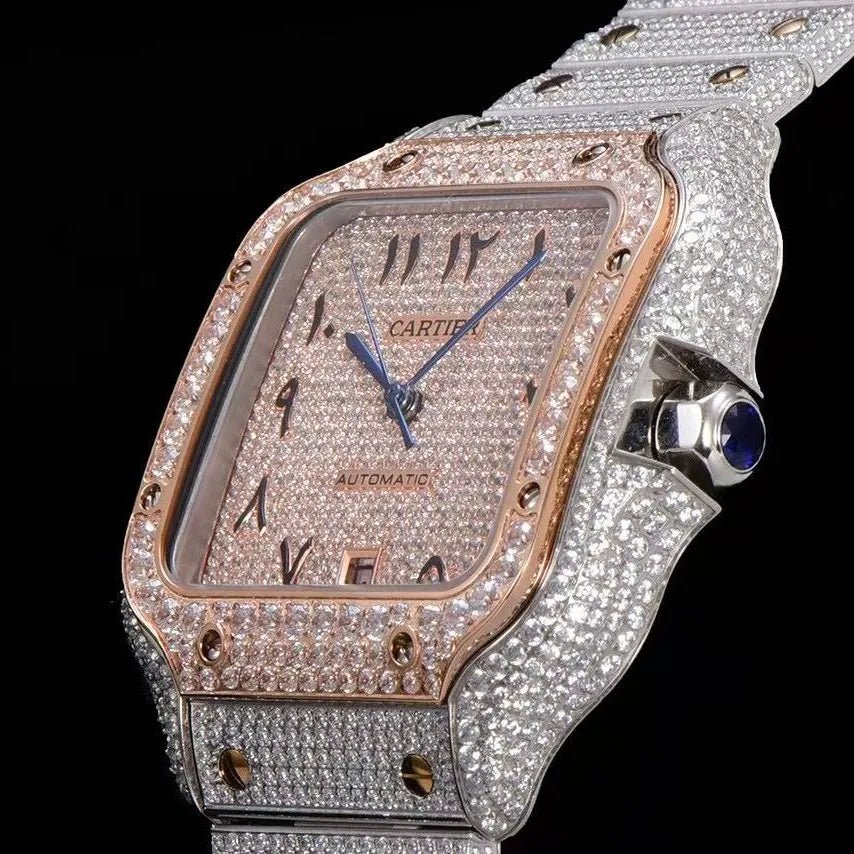 40mm VVS Moissanite Square Luxury Watch - Rose Gold - TONGSHOP / Color:Rose Gold / Color:White Gold