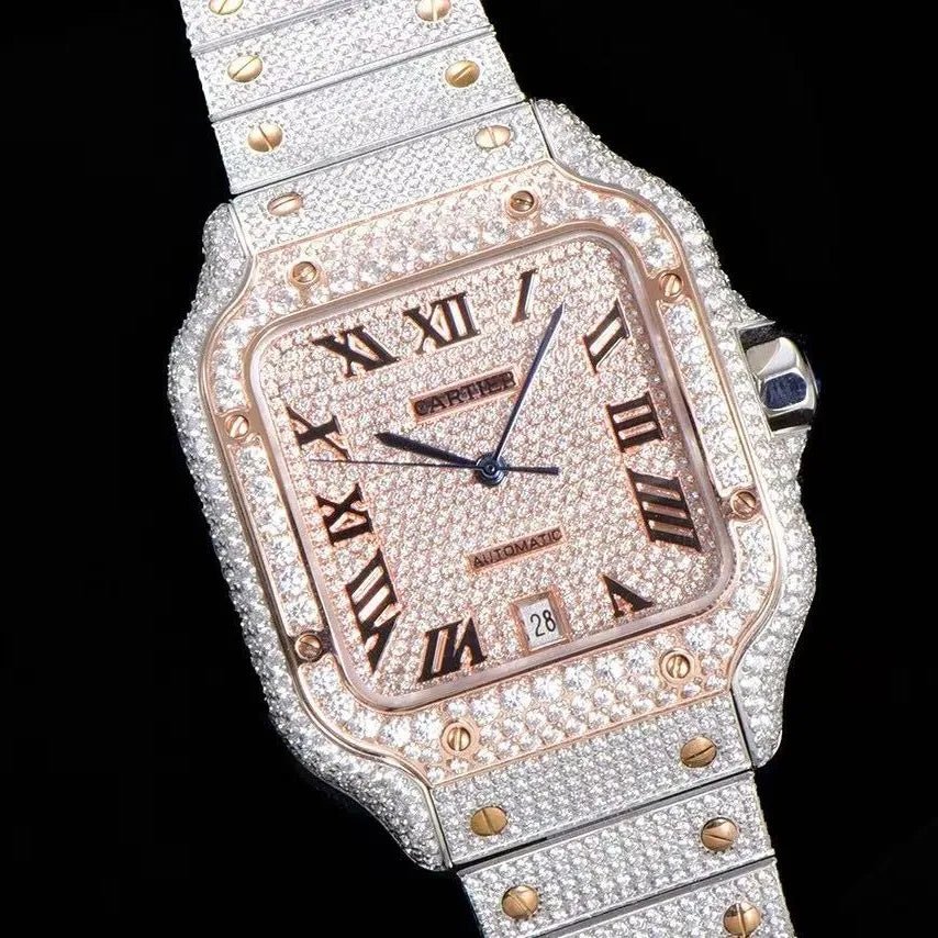 40mm VVS Moissanite Square Rose Gold Luxury Watch - TONGSHOP / Color:Rose Gold / Color:White Gold