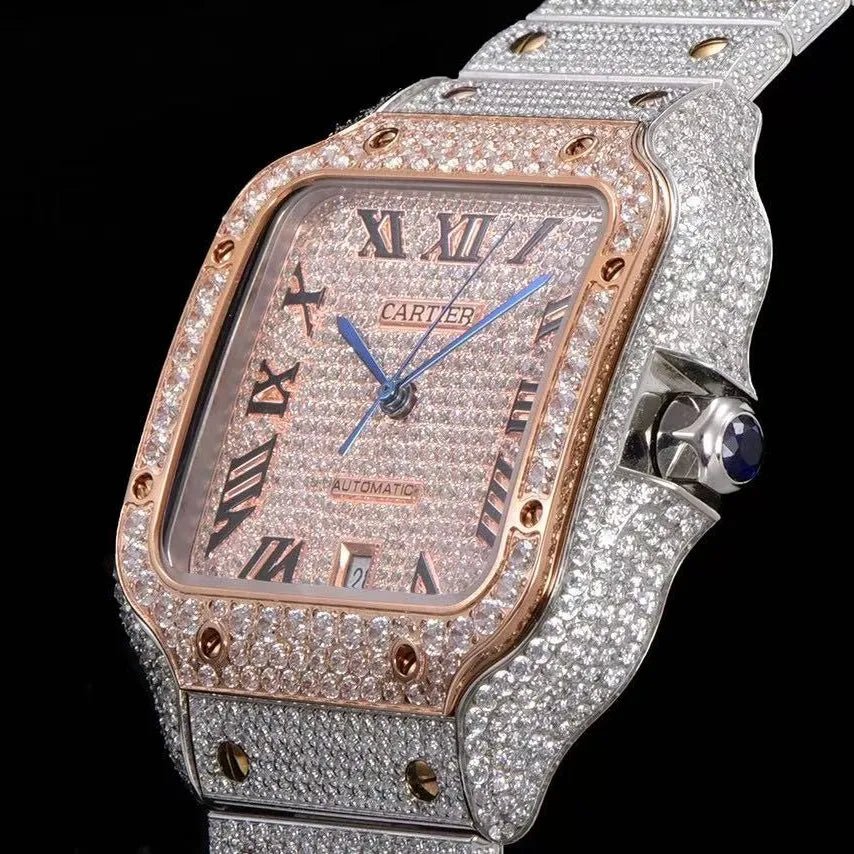 40mm VVS Moissanite Square Rose Gold Luxury Watch - TONGSHOP / Color:Rose Gold / Color:White Gold