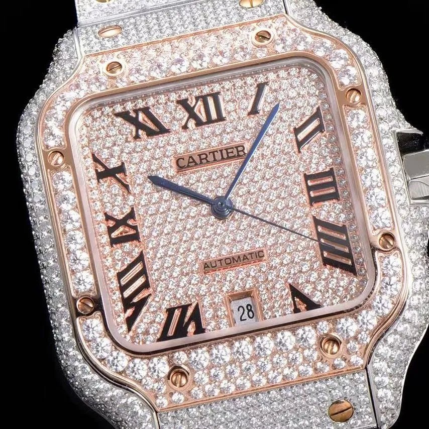 40mm VVS Moissanite Square Rose Gold Luxury Watch - TONGSHOP / Color:Rose Gold / Color:White Gold