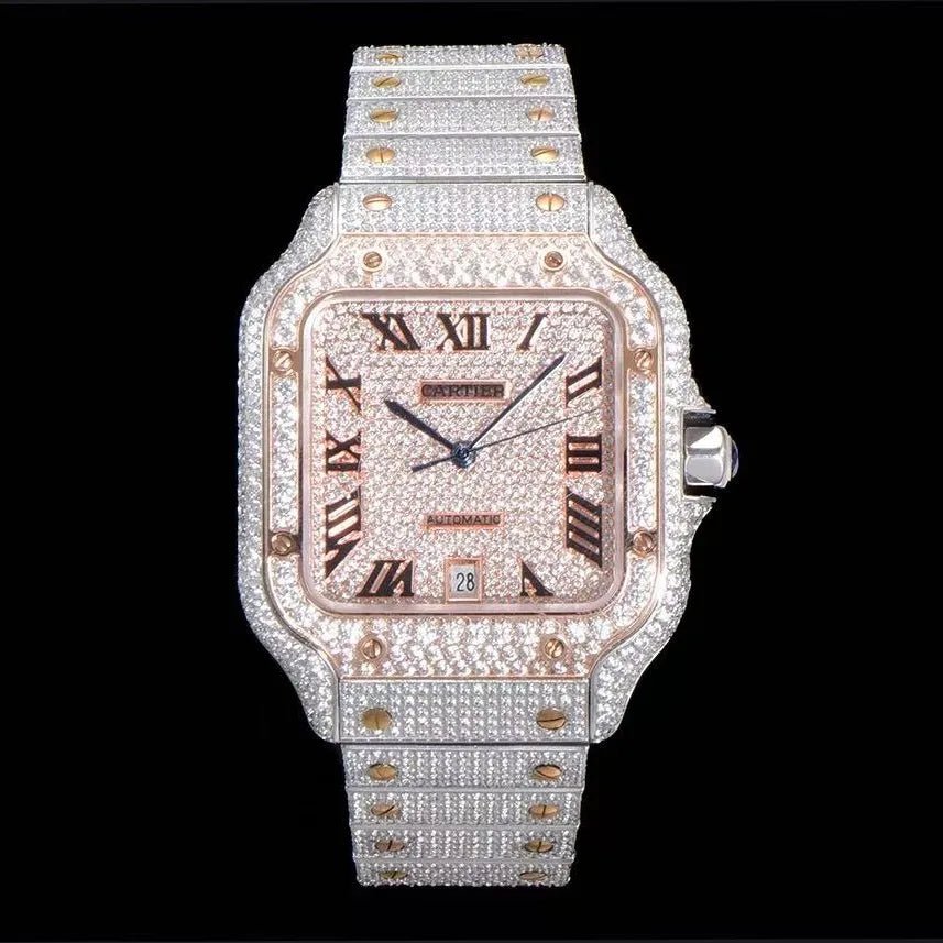 40mm VVS Moissanite Square Rose Gold Luxury Watch - TONGSHOP / Color:Rose Gold / Color:White Gold