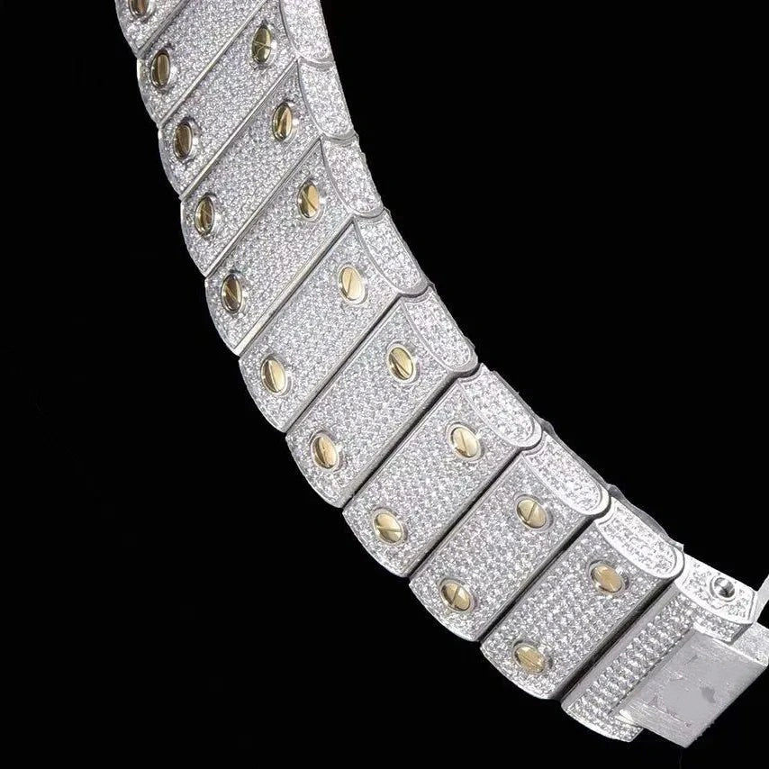 Orologio ghiacciato con moissanite VVS da 40mm, oro bianco bicolore