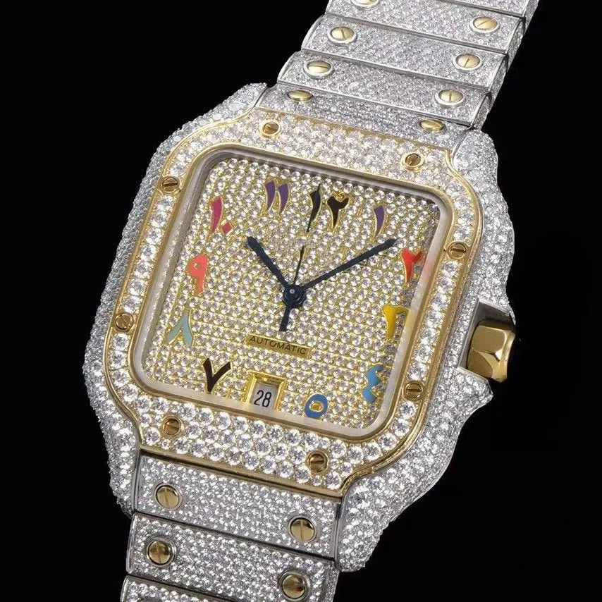 Orologio ghiacciato con moissanite VVS da 40mm, oro bianco bicolore