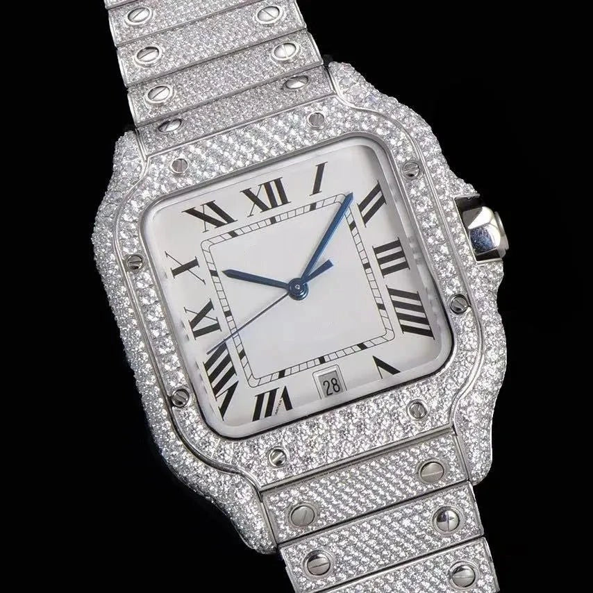 Orologio ghiacciato con moissanite VVS da 40mm, oro bianco bicolore