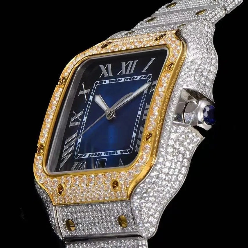 Orologio ghiacciato con moissanite VVS da 40mm, oro bianco bicolore