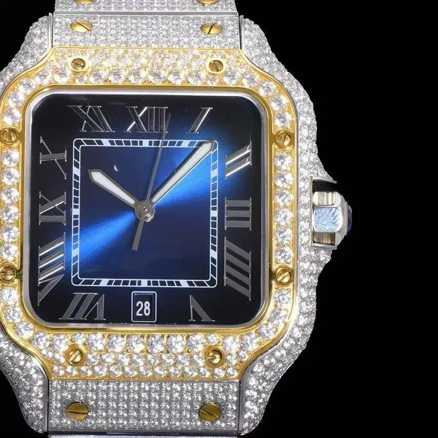 Orologio ghiacciato con moissanite VVS da 40mm, oro bianco bicolore