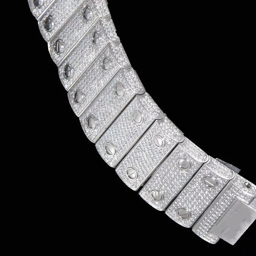 Orologio ghiacciato con moissanite VVS da 40mm, oro bianco bicolore