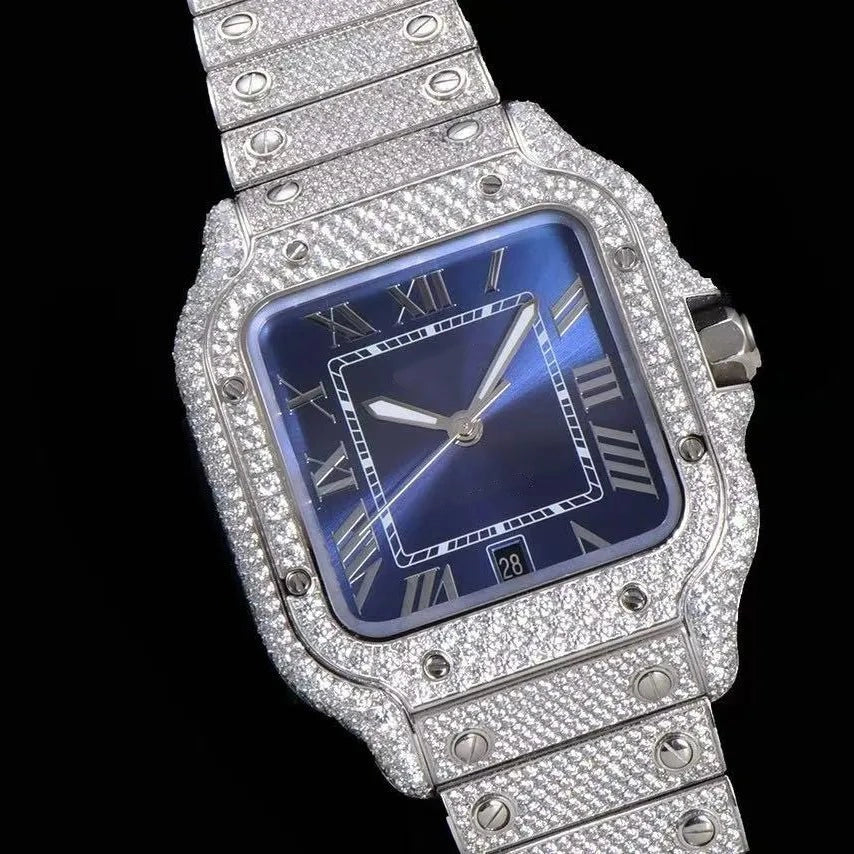 Orologio ghiacciato con moissanite VVS da 40mm, oro bianco bicolore