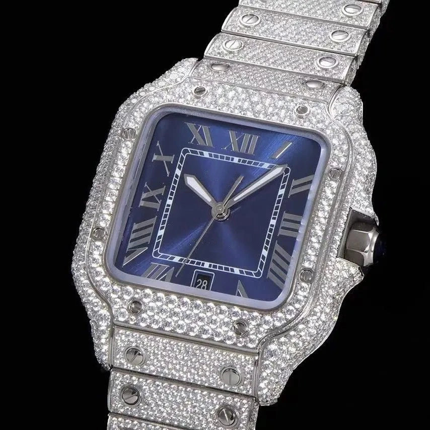 Orologio ghiacciato con moissanite VVS da 40mm, oro bianco bicolore
