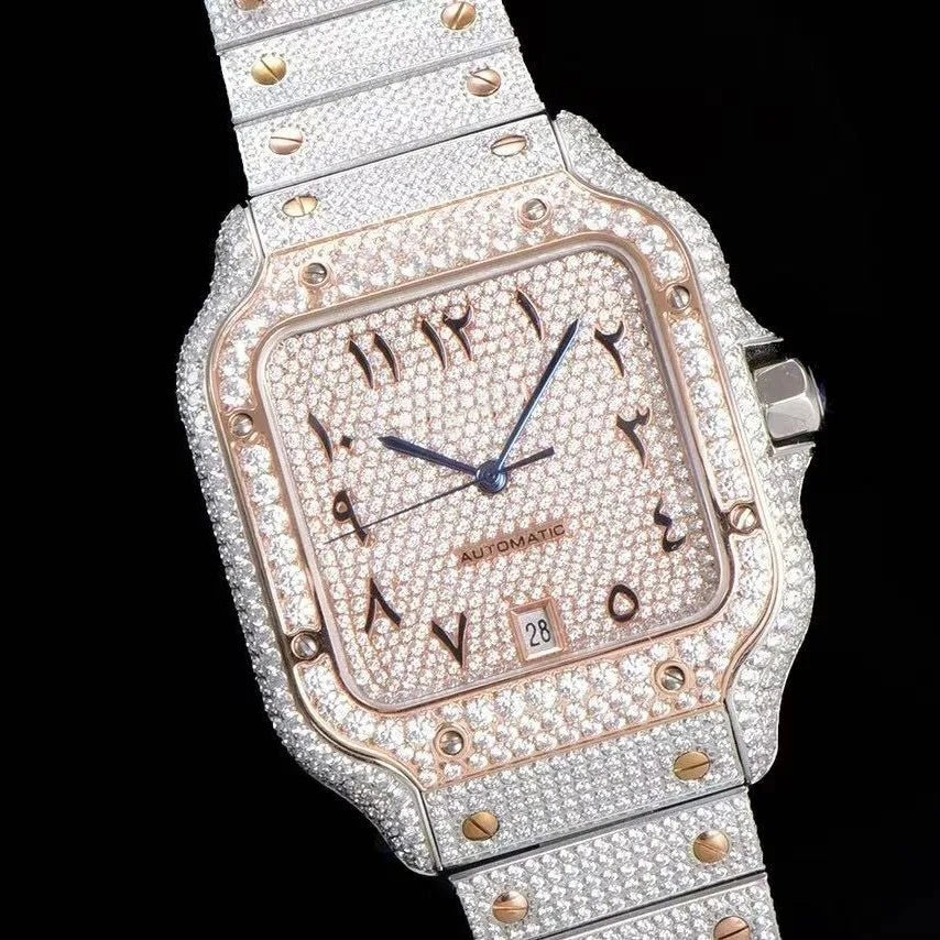 Montre glacée VVS Moissanite 40mm, or blanc bicolore