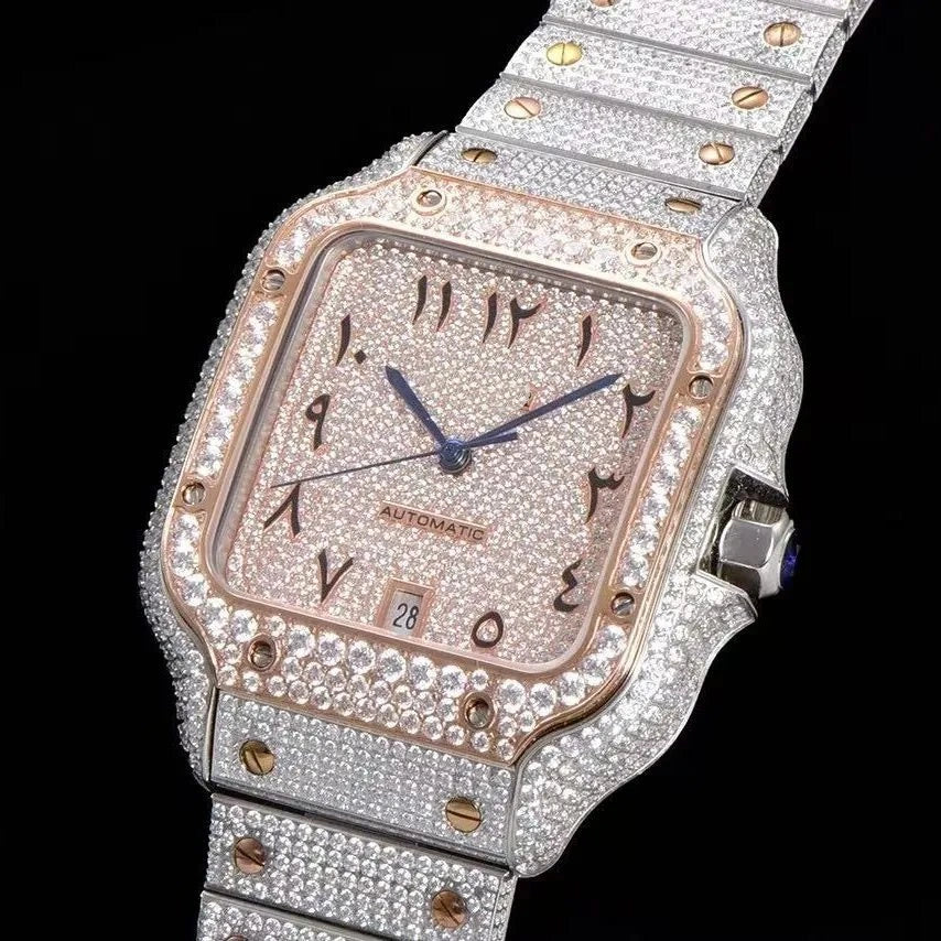 Montre glacée VVS Moissanite 40mm, or blanc bicolore