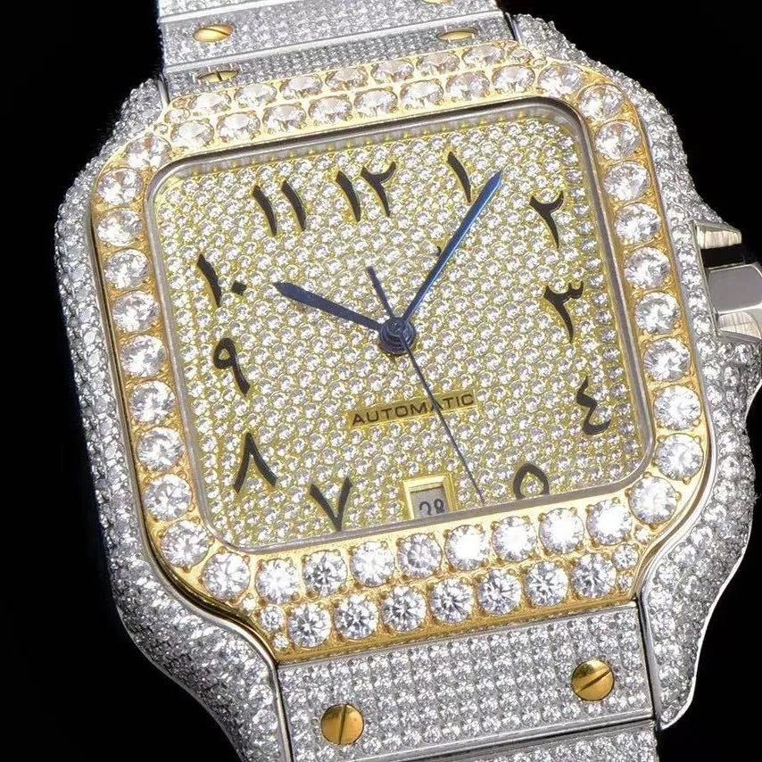 40mm VVS Moissanite Square Luxury Watch - Yellow Gold