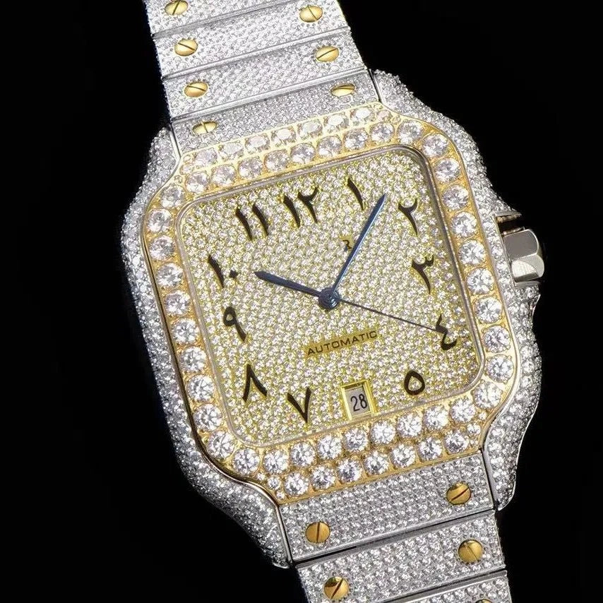 40mm VVS Moissaniet Iced-Out Horloge, Witgoud Twee-Tonen